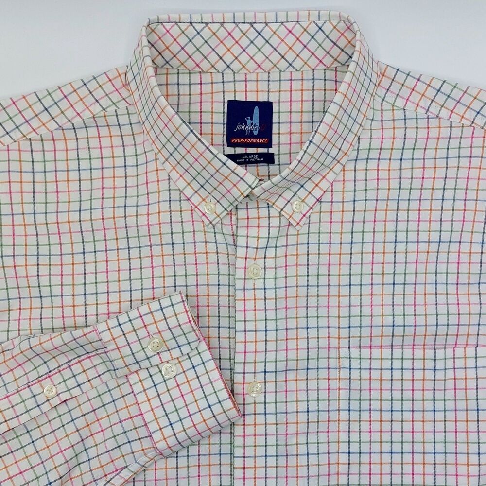 Johnnie-O Prep-Formance Button Down Butler Shirt Men's XXL Bamboo Plaid Pocket